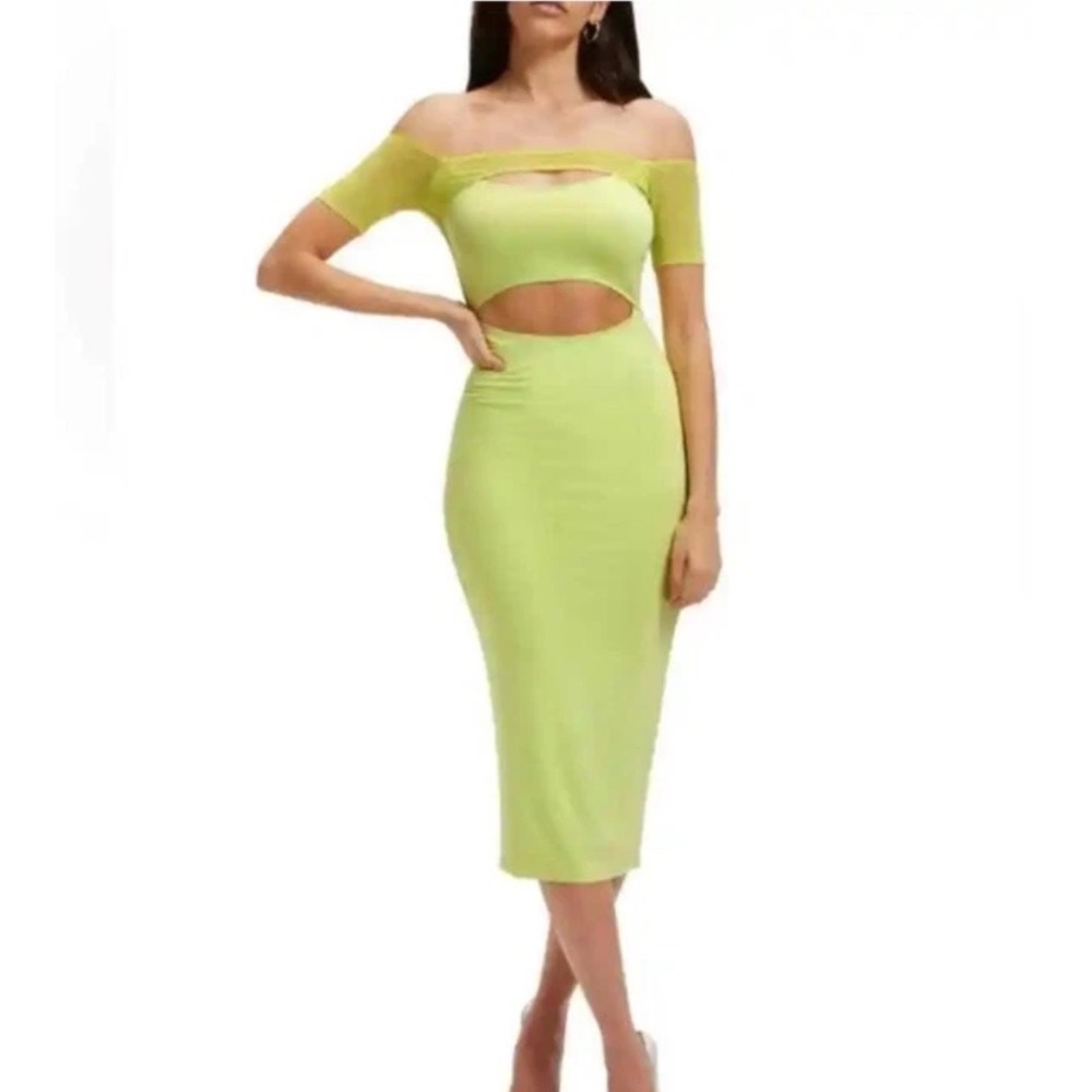 Good American Key Lime Off-The-Shoulder Cut-Out Midi Dress GDK0102 Size 3 L